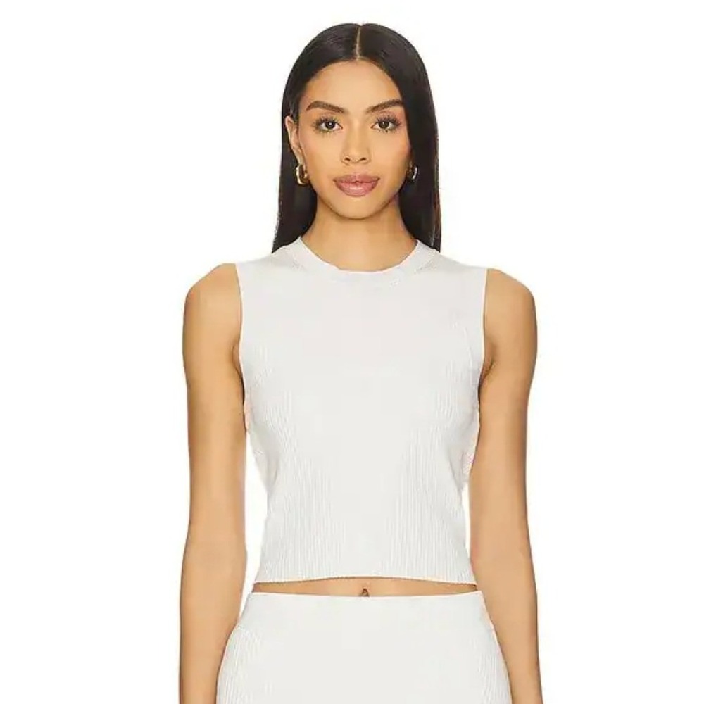 A.L.C. ALC Kayla Top Ribbed Knit Tank White Sleeveless Crew Neck Women Size M